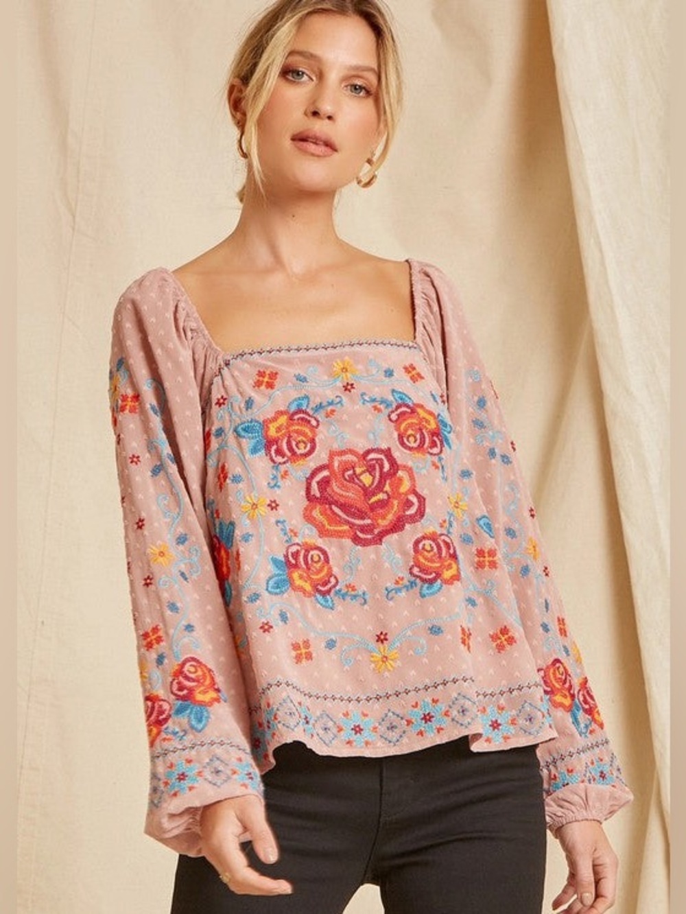 SAVANNA JANE EMBROIDERED PEASANT BLOUSE size S